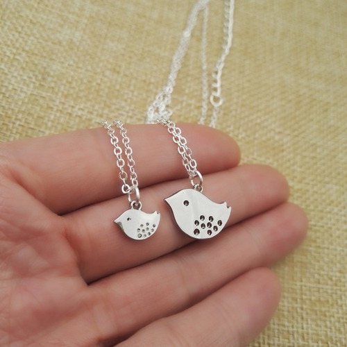 Par De Dijes Pajaritos Mama Hij@ Plata .925 Incluyen Cadenas