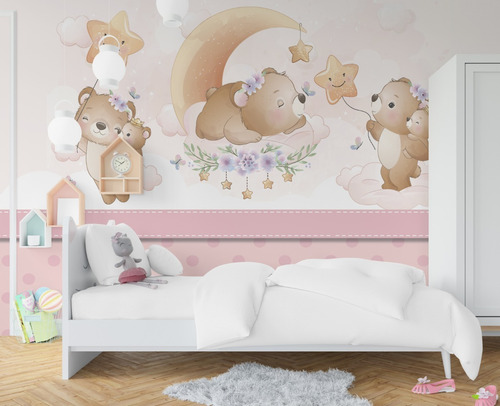 Papel Parede Adesivo Infantil Quarto De Bebê Ursinhos Baby