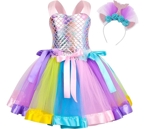 Vestido Tutu Sirena Para Niñas Disfraz Halloween Cumpleaños