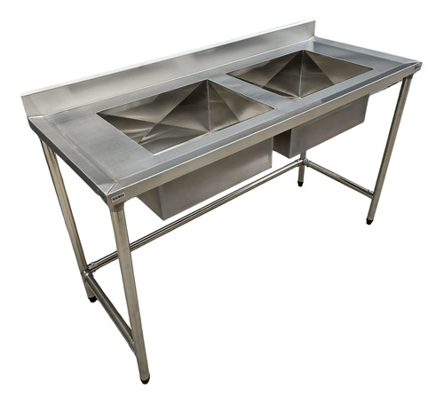 Pia Mesa Inox Industrial 170x60 Com 2 Cubas Inox Sem Base