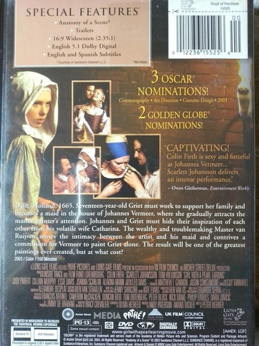Dvd La Joven Con El Arete De Perla, Scarlett Johansson (Usado)