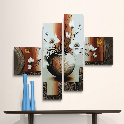 Imagen 2 de 5 de Cuadro Mural 4 Piezas Jarron 100x100 Cm Mdf