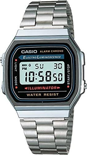 Casio A168w-1 Reloj Iluminador, Plateado, Digital