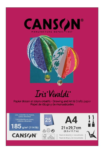 Papel Canson A4 Iris Vivaldi 185g 25fls Rosa Escuro