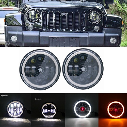 Par Farola Led 7'' Redondos Ojo Ángel Drl  Jeep Vocho