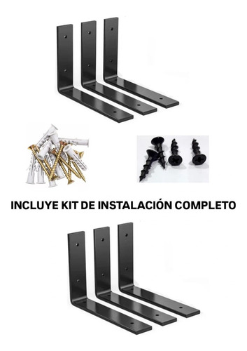 Kit 3 Estantes Madera 60 X 20 Cm Mensulas Hierro Repisa Varios