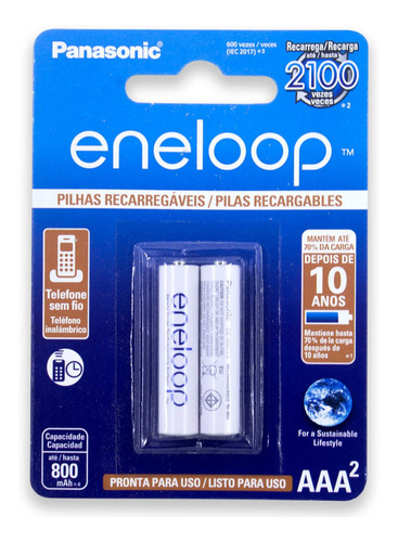 Imagem 1 de 4 de 02 Pilha Eneloop Aaa Recarregável 800mah Panasonic 1 Cartela