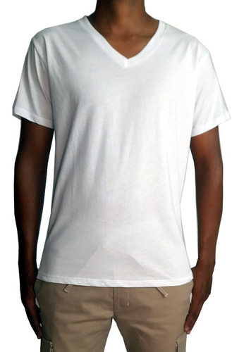 Camiseta Cuello V Escote Amplio Slim Fit En Algodón Liviano