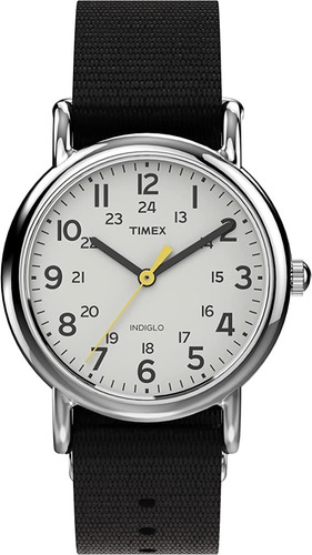 Reloj Mujer Timex Weekender Con Luz 31 Mm Wr 30m Tw2v468009j Color de la correa Negro Color del bisel Plateado Color del fondo Blanco