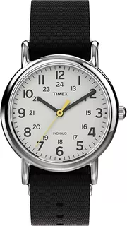 Reloj Mujer Timex Weekender Con Luz 31 Mm Wr 30m Tw2v468009j Color de la correa Negro Color del bisel Plateado Color del fondo Blanco