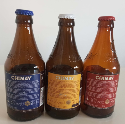 3 Botella De Cerveza Chimay Vacia De Vidrio De Coleccion Ambar (Usado)
