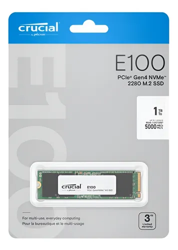 SSD Crucial E100 de 1 TB Nvme PCIEX 4.0 M.2 2280 CT1000P3PSSD8
