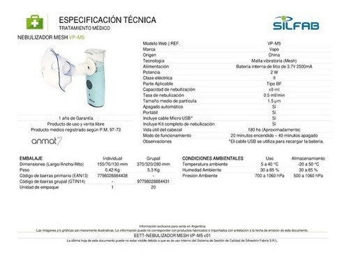 Silfab Mesh Nebulizador Portatil Vp-m5 Silencioso A Bateria