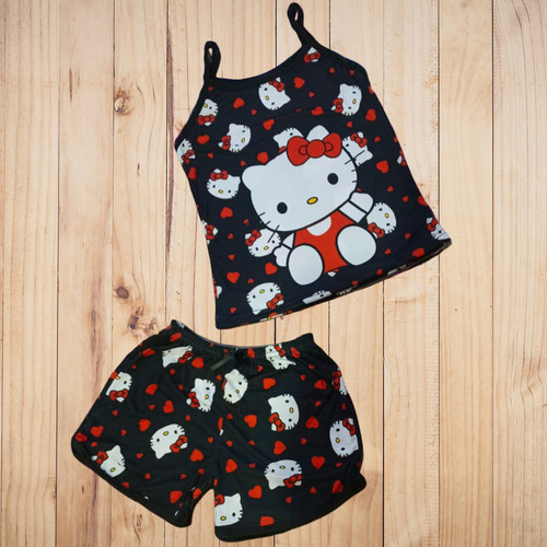 Pijama De Hello Kitty Blck 2 Pz Blusa Tirantes Y Short Sub K