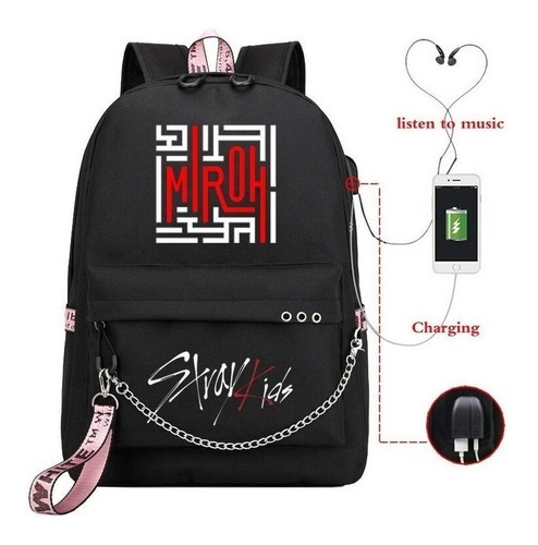 Mochila Escolar Stray Kids Cable Usb Mochila Estilo Kpop Muj Color 810-ff-11-17-12 Diseño De La Tela 810-ff-11-17-12/810-ff-11-17- 10/810-ff-11-17- 10