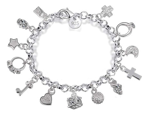 Aeora S925 Pulsera De Plata Con Trece Piezas Colgantes Para 