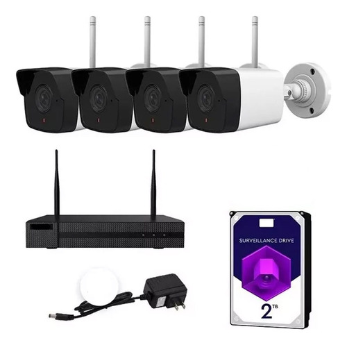 Kit 4 Camaras Wifi 2 Mpx Hikvision Nvr 8 Ch 2tb Inalámbricas