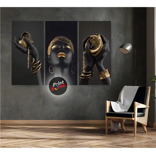 comprar Cuadro Canvas Decora Mujer Africana Dorado Negro 150x100 Color Multicolor