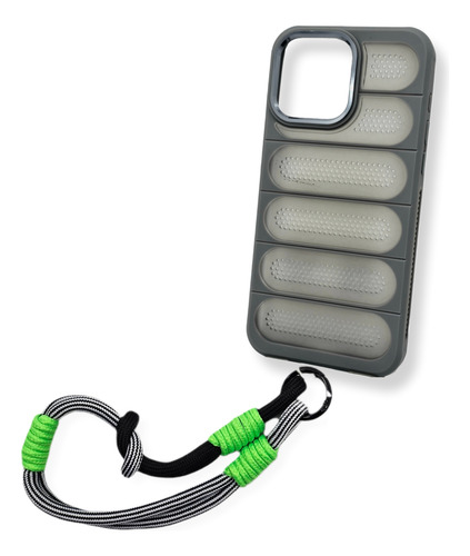 Funda Para Iphone 14 Pro Max Correa + Envio + Mica Gb07 Gris Oscuro