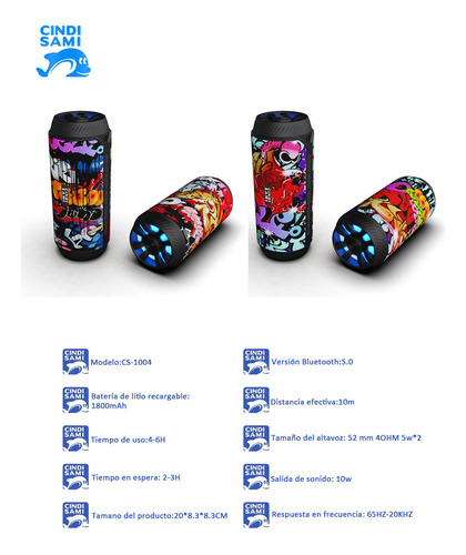 Altavoz Bluetooth 5.0 Portátil Carga 2h Multicolor