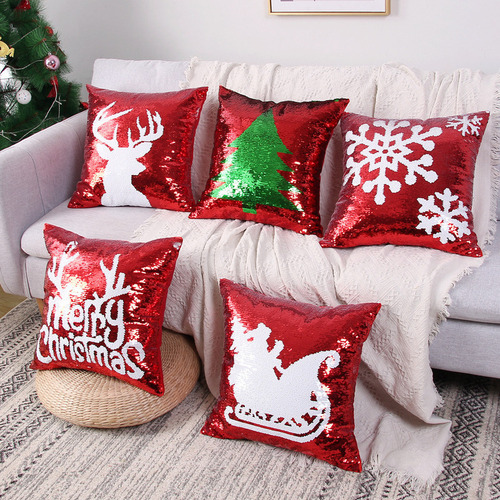 Fundas De Almohada Con Forma De Ciervo Navideño Con Lentejue