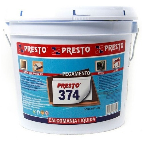 Pegamento Para Calcomania Líquida Cartón Presto Cubeta 4 Kg