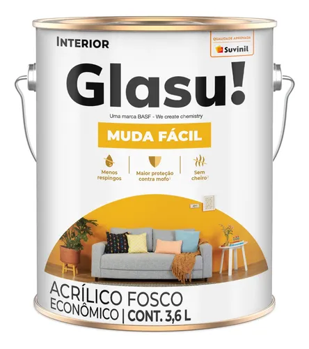 Glasu MUDA EASY ECONOMICAL acrílico blanco mate y nieve, 1 de 3600 ml, acrílico artístico de 3600 ml