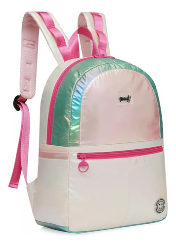 Mochila Muaa Juvenil Metalizada Modelo Puffer Resistente Color Violeta Diseño De La Tela Lisa