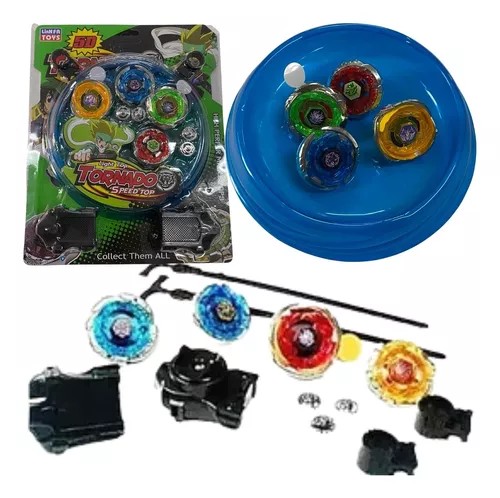 Kit 4 beyblades + Arena peão infantil brinquedo criança