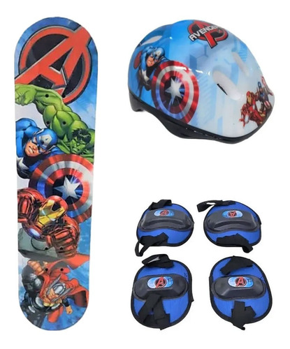 Patineta Set Skate Avengers Marvel Con Proteccion Y Bolso