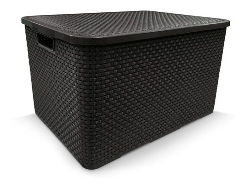 Caixa Organizadora Multiuso Rattan Com Tampa 15 Litros Cor Preto