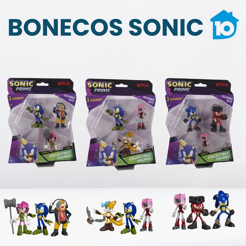 Kit Com 3 Bonecos Sonic Prime Colecionáveis Netflix Sortidos
