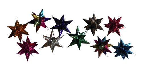 Imagen 5 de 5 de Esferas Navideñas Artesanales, 10 Estrellas De Latón Verde