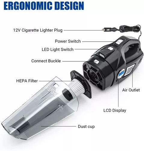 Fahuac Aspirador de coche 4 en 1 Inflador de neumáticos - Aspirador  portátil de mano de alta potencia 7000PA/130W/DC 12V con pantalla LCD de  presión