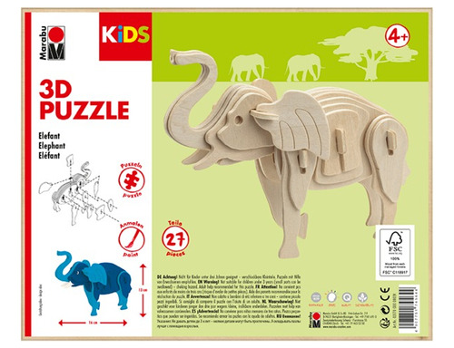 Puzzle 3d - Diseño Elephant, Marca Marabu Kids