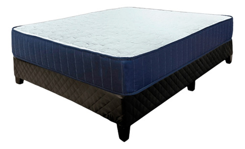 Sommier 2 Plazas Cama Matrimonial Colchón Somier Box 180kg Color Azul Oscuro