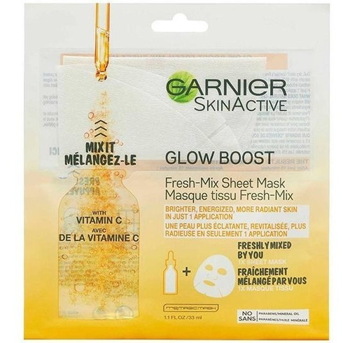 2 Mascarillas Glow Boost Fresh Mix Con Vitamina C Garnier