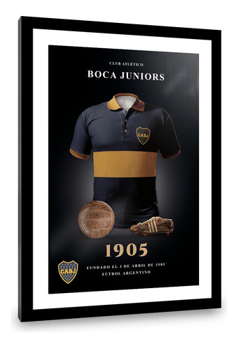 Cuadro Boca Junior Camiseta Vintage - Enmarcado- 34 X 46 Sin Especificar Negro