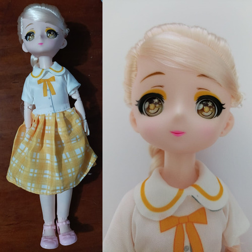 Muñeca Tipo Bjd Doll Articulada 26cm Anime Vestido Amarillo