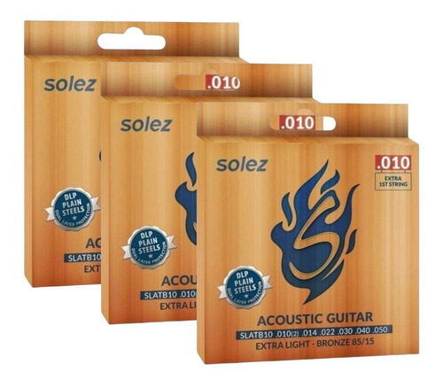 Imagem 3 de 4 de Kit 3 Encordoamento Solez Violão Slatb10 0.010 Bronze 85/15