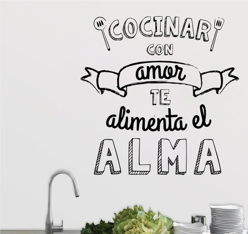 Vinil Decorativo P/ Cocina Frases Cocinar Con Amor Te Amor