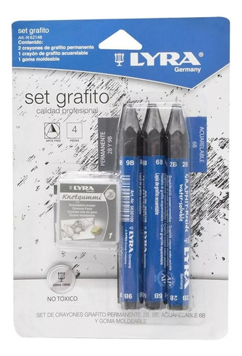 Set Grafito Lyra+goma 9b 6b 2b Para Dibujo 