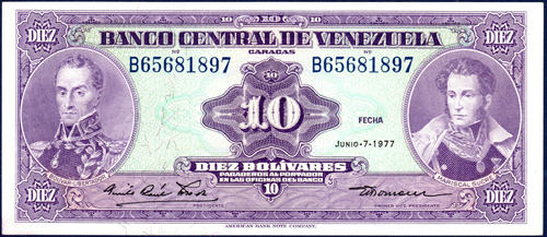 Billete 10 Bolívares B8 Junio 7 1977 Simón Bolívar Y Sucre