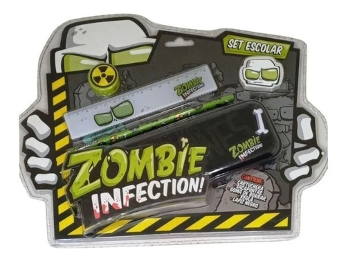 Set Escolar Zombie Infection Cartuchera Lapiz Sacapuntas Kit