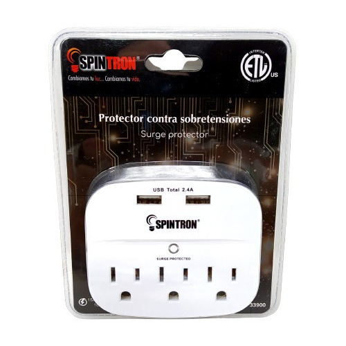 Protector Contra Sobretensiones 3 Tomas + 2 Usb 