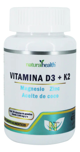 Vitamina D3 + K2 + Magnesio + Zinc (30 Caps) Naturalhealth Sabor Natural