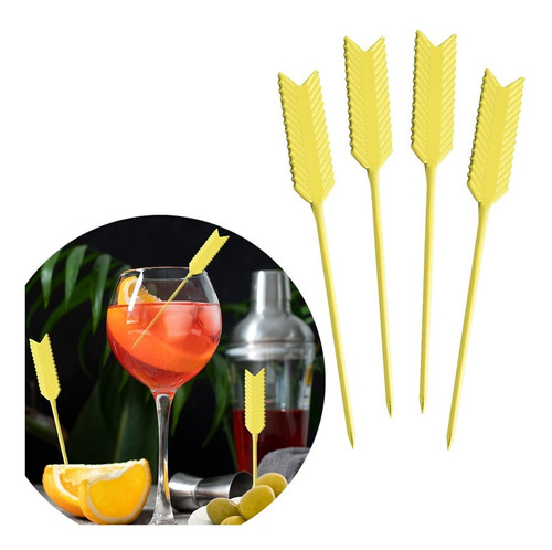 Agitadores De Bebidas Cocktail Metalicos Reutilizables 4pz Color Dorado Flecha