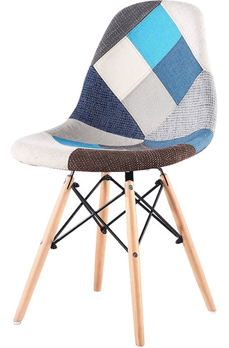 Imagen 2 de 4 de Kit X 4 Silla Eames Tapizada Color Azul Patas En Madera
