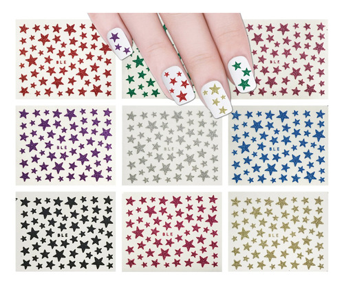 Glitter Stars Nail Stickers Sparkly Nail Art (10 Hojas)