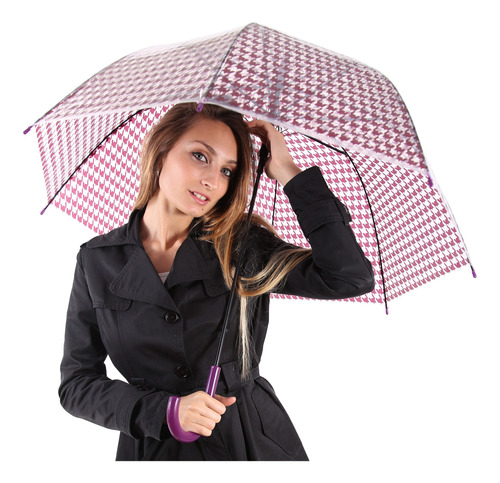 Paraguas Automático Transparente Burbuja Mujer Pied De Poule
